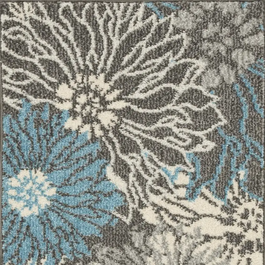 Blue And Gray Floral Area Rug Photo 7