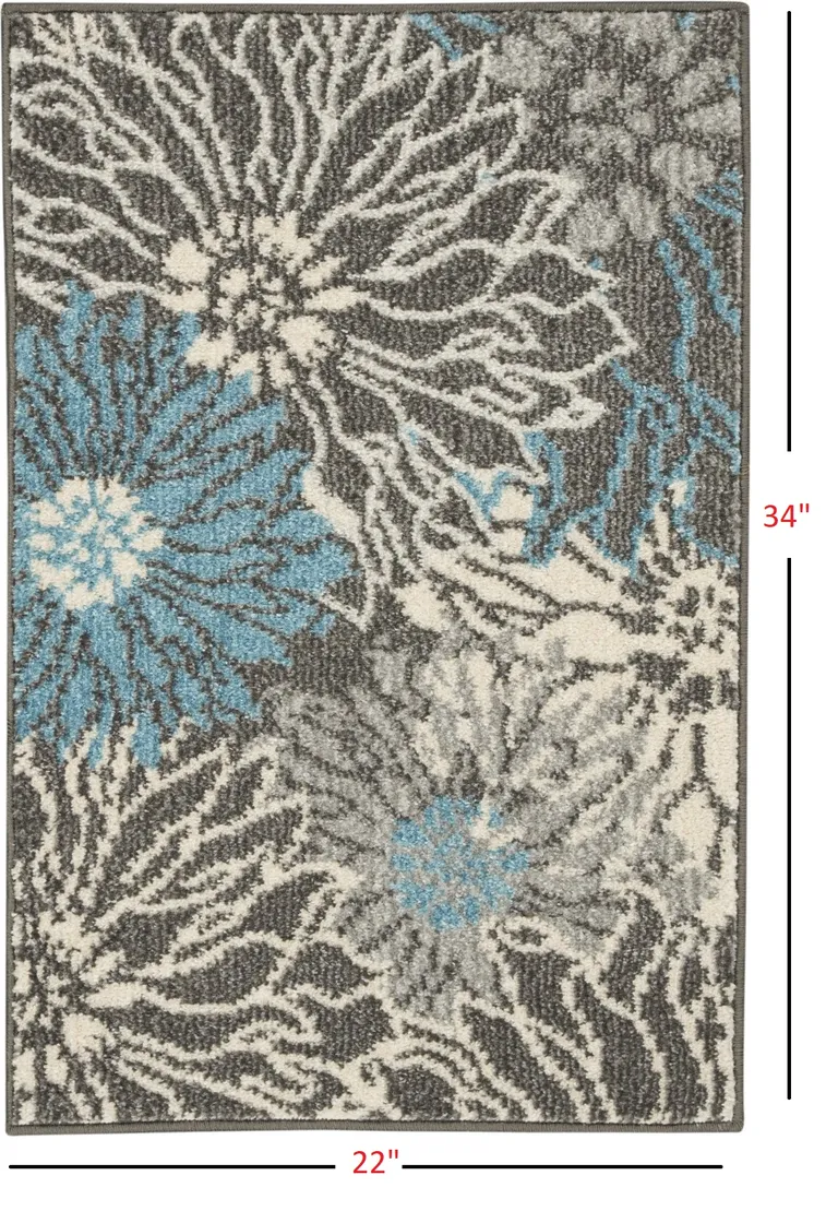 Charcoal and Blue Big Flower Scatter Rug Photo 4