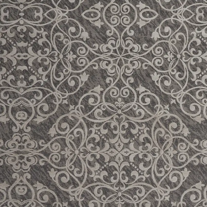 Charcoal and Gray Damask Distressed Area Rug Photo 6