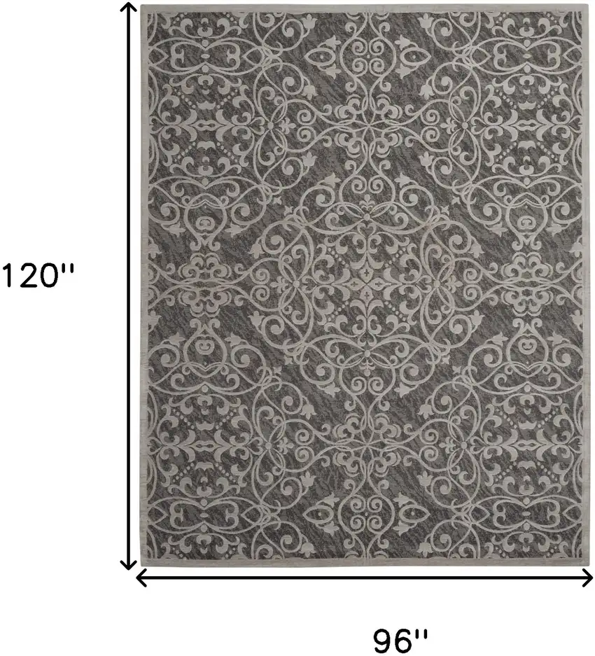 Charcoal and Gray Damask Distressed Area Rug Photo 3