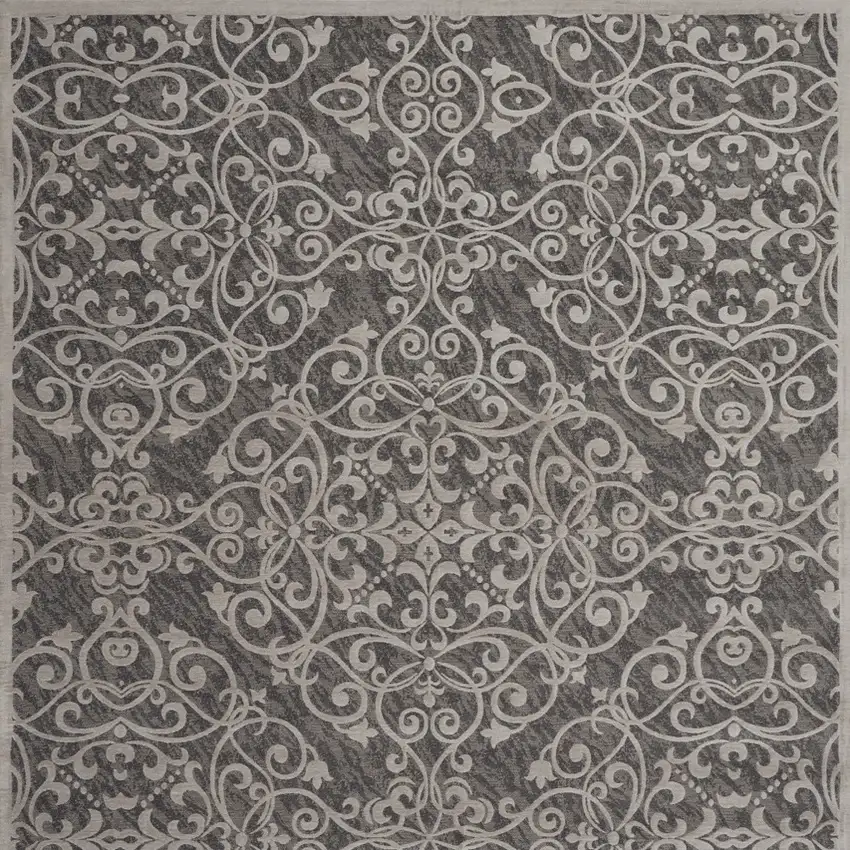 Charcoal and Gray Damask Distressed Area Rug Photo 7