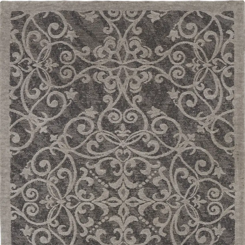 Charcoal and Gray Damask Distressed Area Rug Photo 5