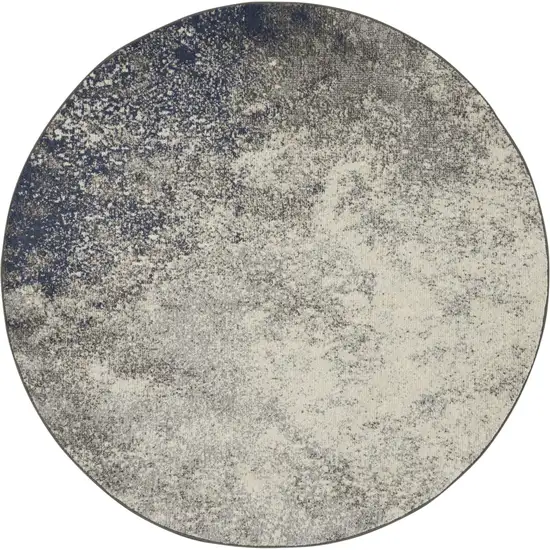 4' Gray And Ivory Abstract Round Rug Photo 4