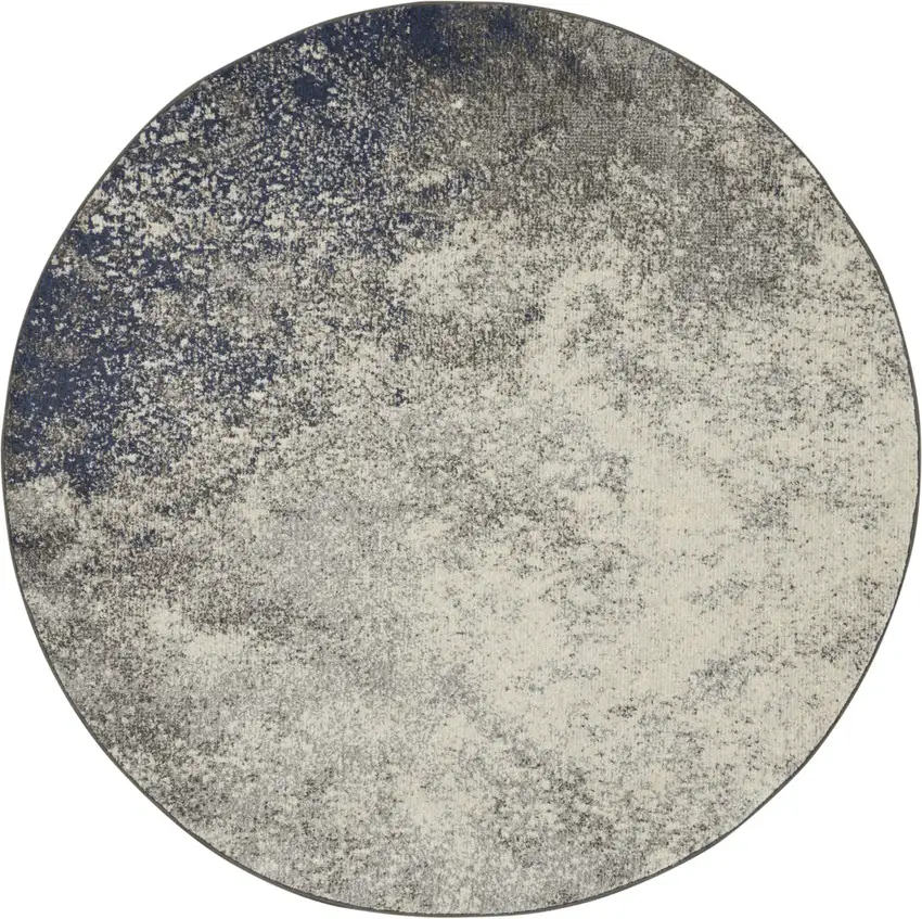 4' Gray And Ivory Abstract Round Rug Photo 4