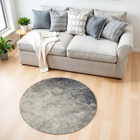 4' Gray And Ivory Abstract Round Rug Photo 1