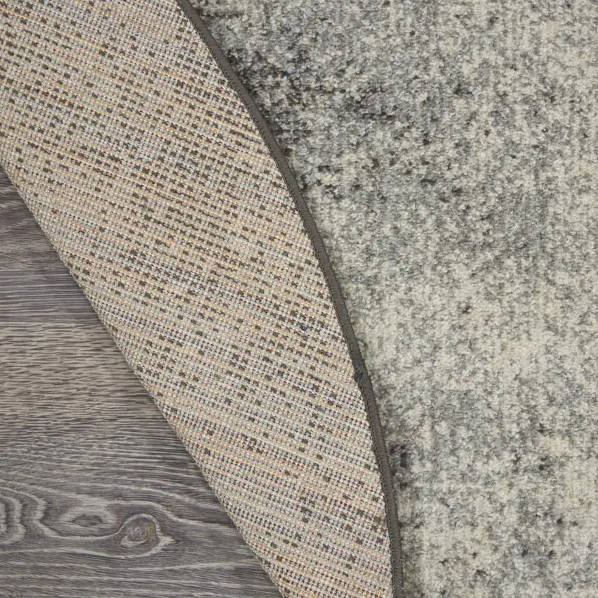 5' Gray And Ivory Abstract Round Rug Photo 9