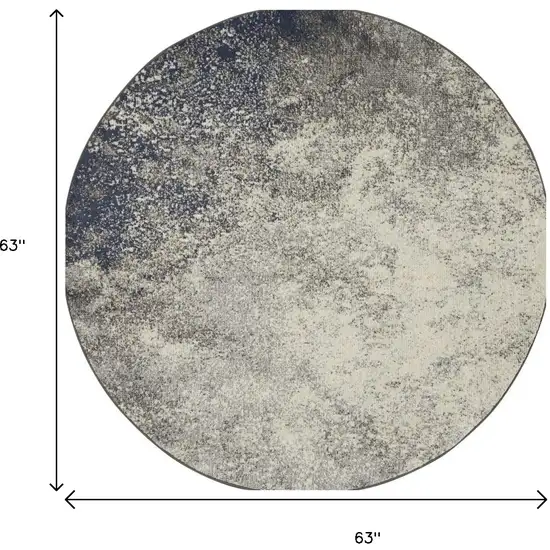 5' Gray And Ivory Abstract Round Rug Photo 6