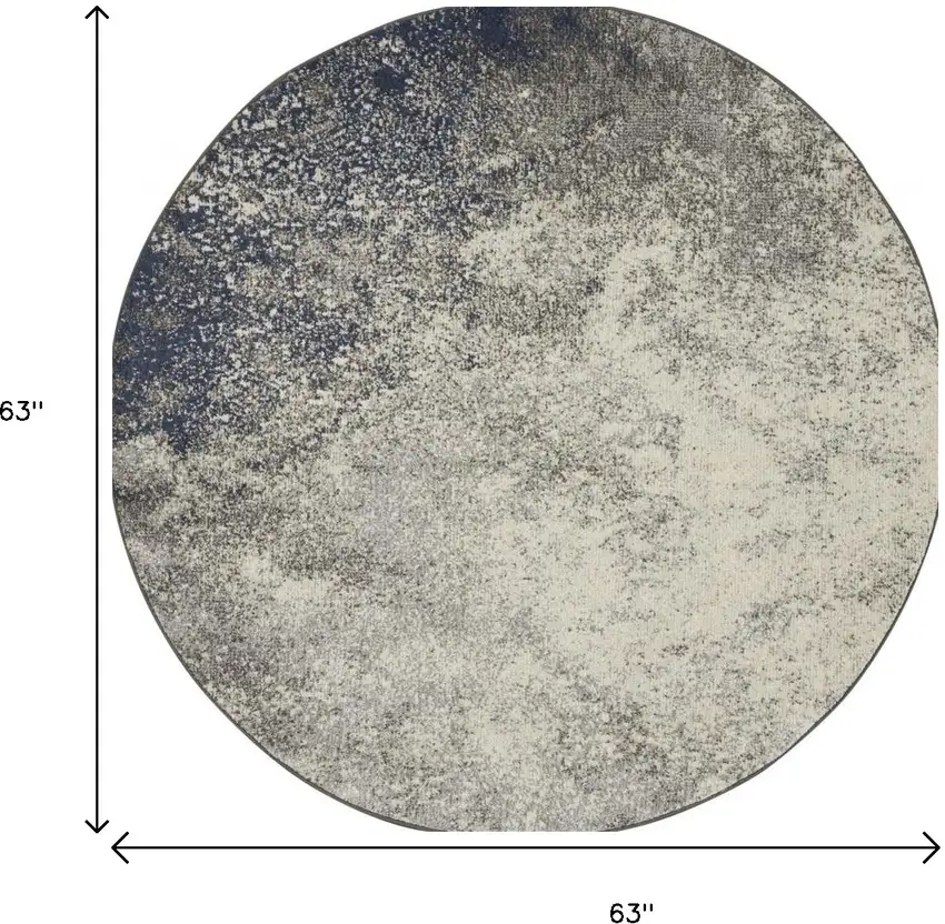 5' Gray And Ivory Abstract Round Rug Photo 6