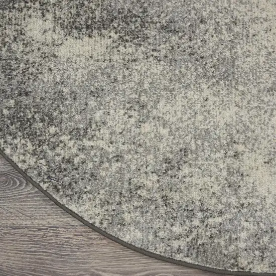 8' Gray And Ivory Abstract Round Rug Photo 8