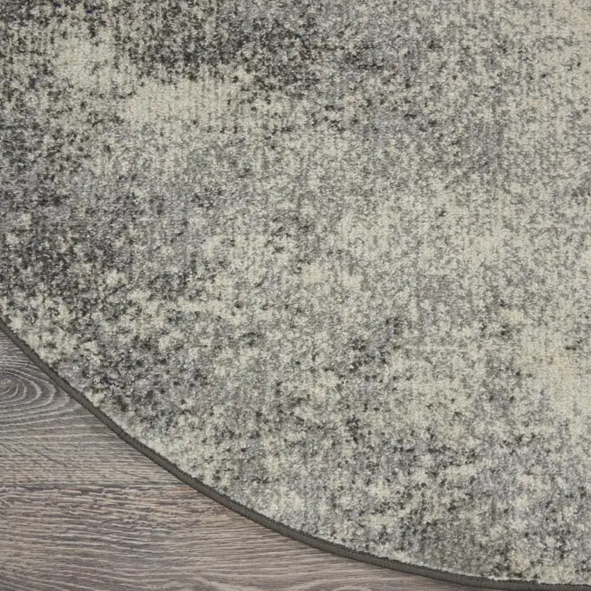 8' Gray And Ivory Abstract Round Rug Photo 8