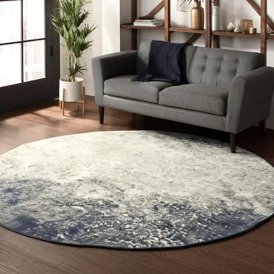 8' Gray And Ivory Abstract Round Rug Photo 2