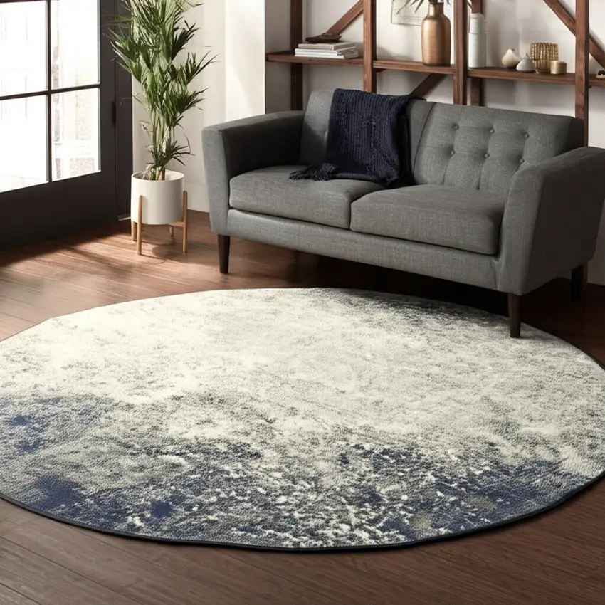 8' Gray And Ivory Abstract Round Rug Photo 2