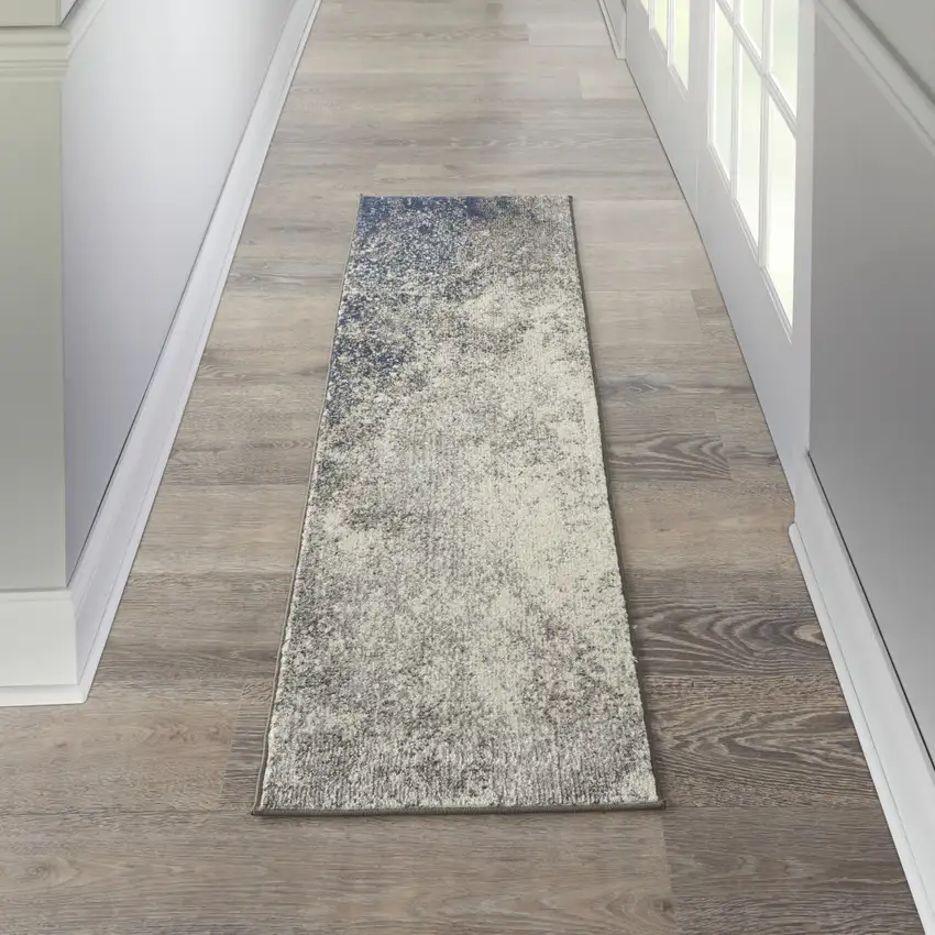 6' Gray And Ivory Abstract Runner Rug Photo 5