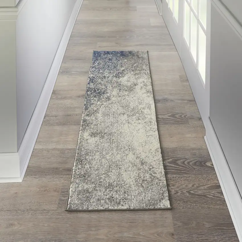 Charcoal and Ivory Abstract Runner Rug Photo 5