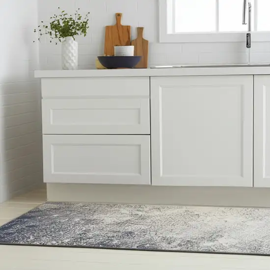 8' Gray And Ivory Abstract Runner Rug Photo 1