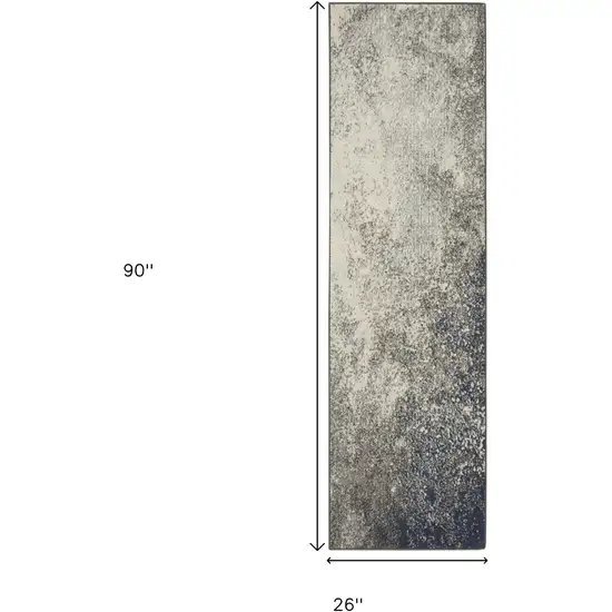 8' Gray And Ivory Abstract Runner Rug Photo 3