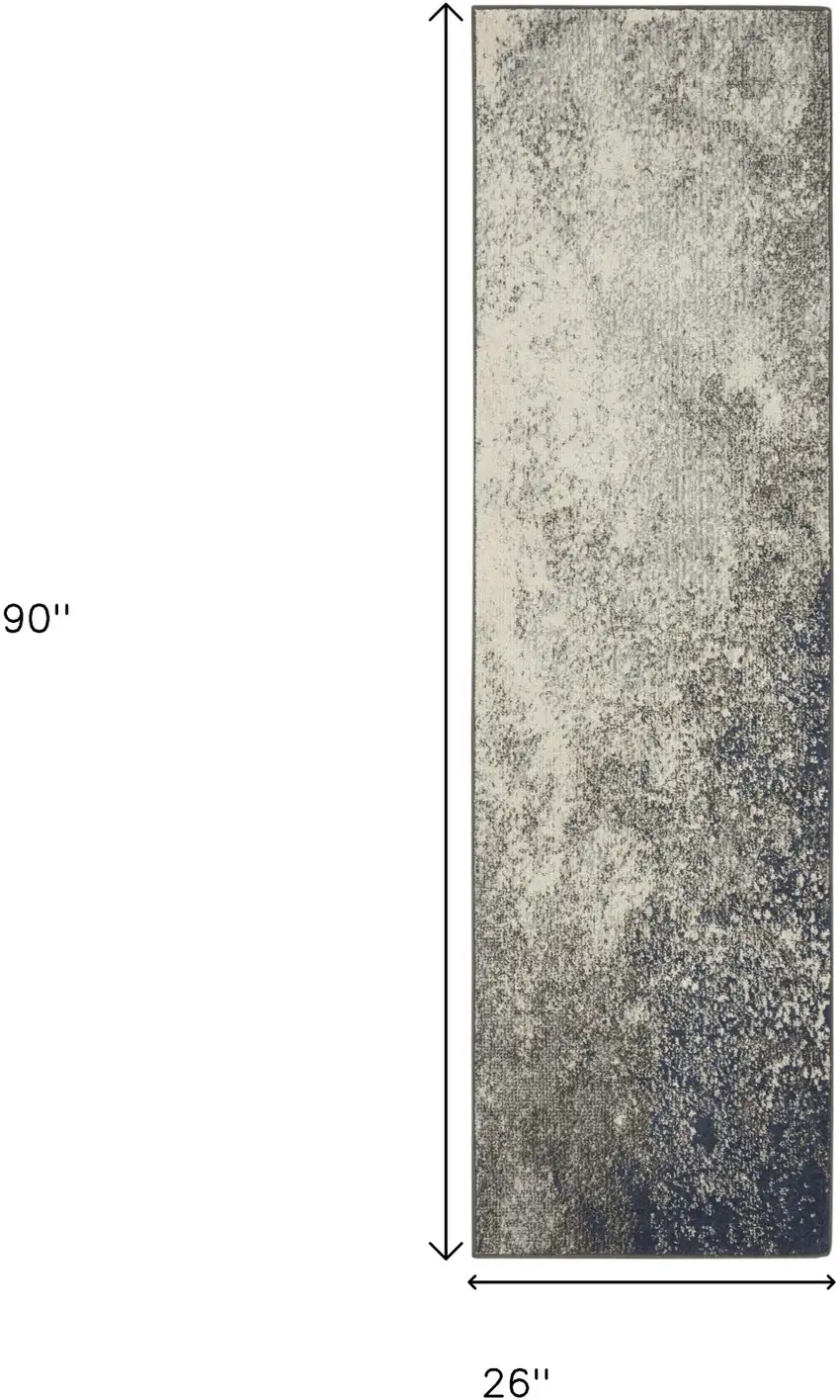 8' Gray And Ivory Abstract Runner Rug Photo 3