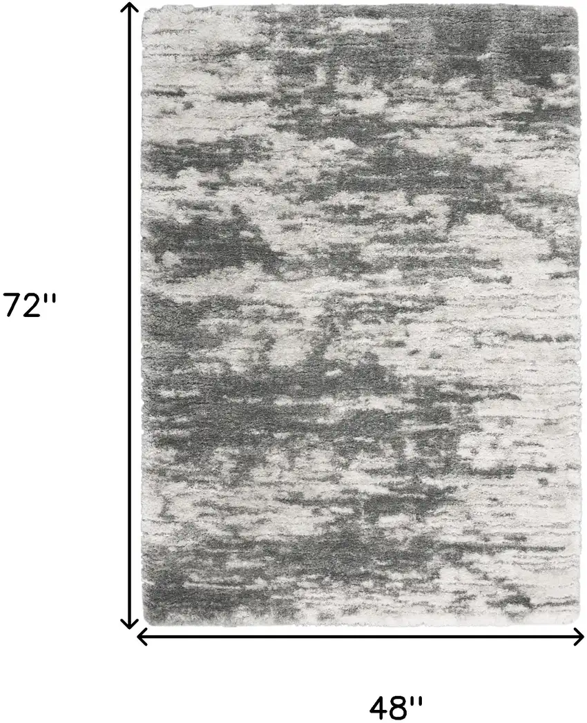 Charcoal and Ivory Abstract Shag Area Rug Photo 3