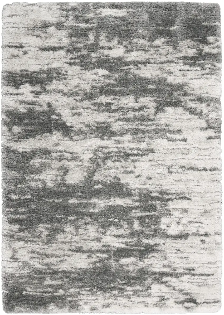 Charcoal and Ivory Abstract Shag Area Rug Photo 2