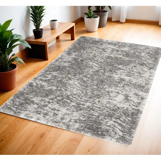 Charcoal and Ivory Abstract Shag Area Rug Photo 1