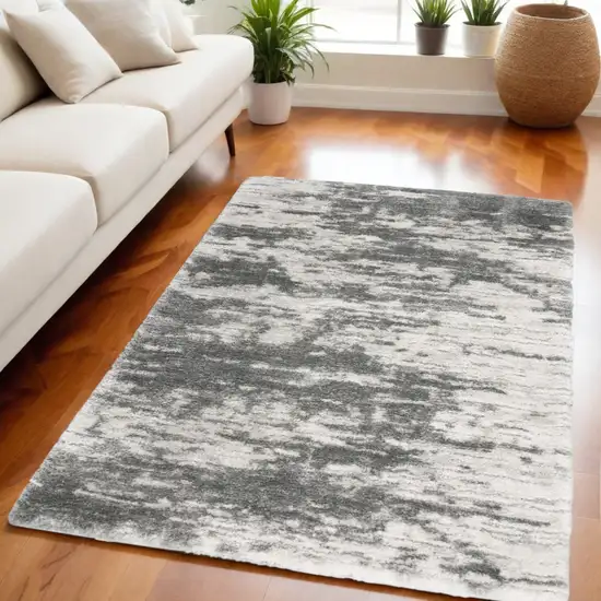 Charcoal and Ivory Abstract Shag Area Rug Photo 1