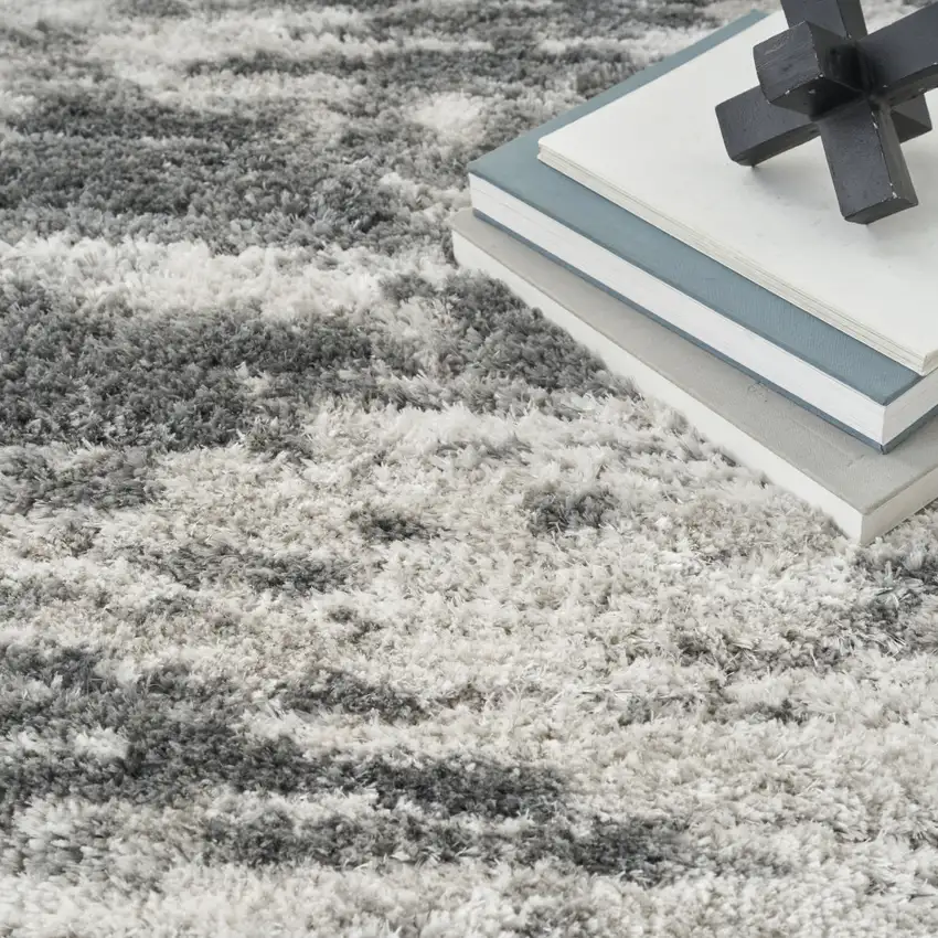 Charcoal and Ivory Abstract Shag Area Rug Photo 8