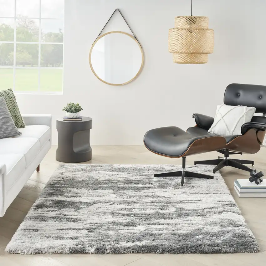 Charcoal and Ivory Abstract Shag Area Rug Photo 6