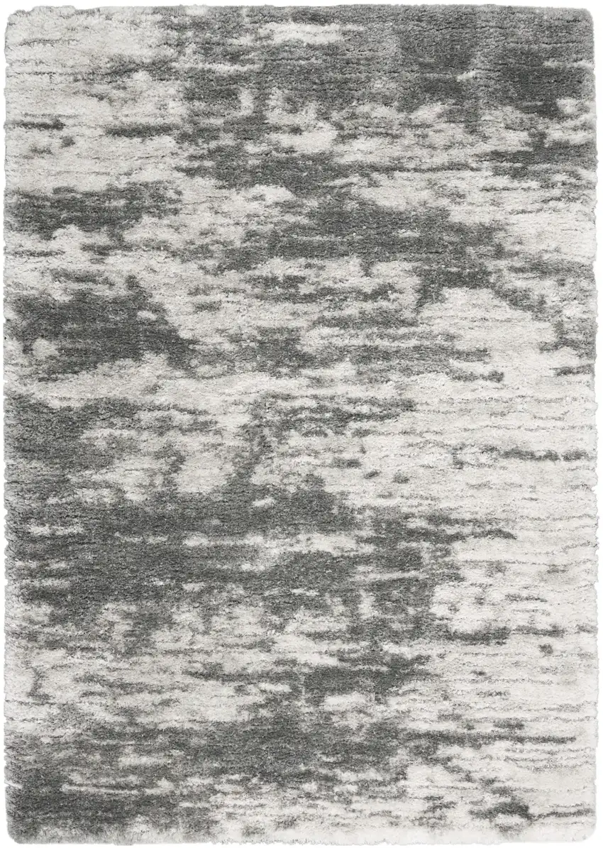 Charcoal and Ivory Abstract Shag Area Rug Photo 9