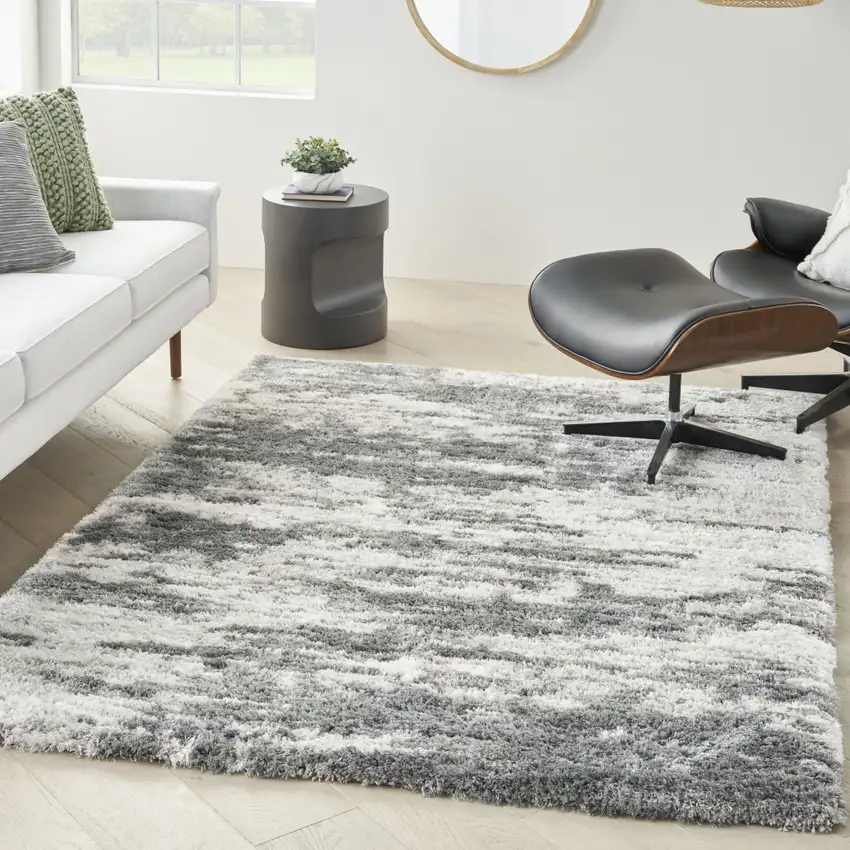 Charcoal and Ivory Abstract Shag Area Rug Photo 5