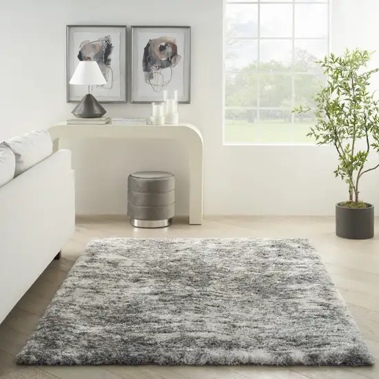 Charcoal and Ivory Abstract Shag Area Rug Photo 5