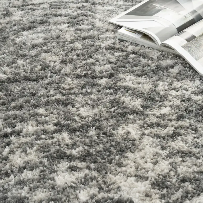 Charcoal and Ivory Abstract Shag Area Rug Photo 9