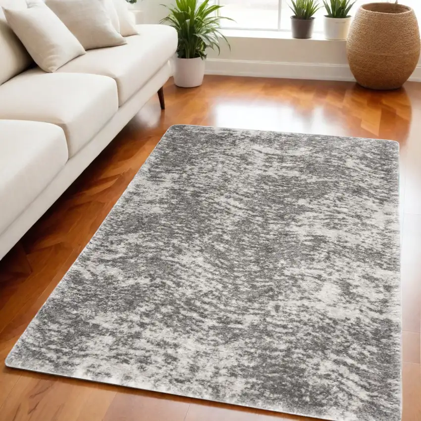 Charcoal and Ivory Abstract Shag Area Rug Photo 1