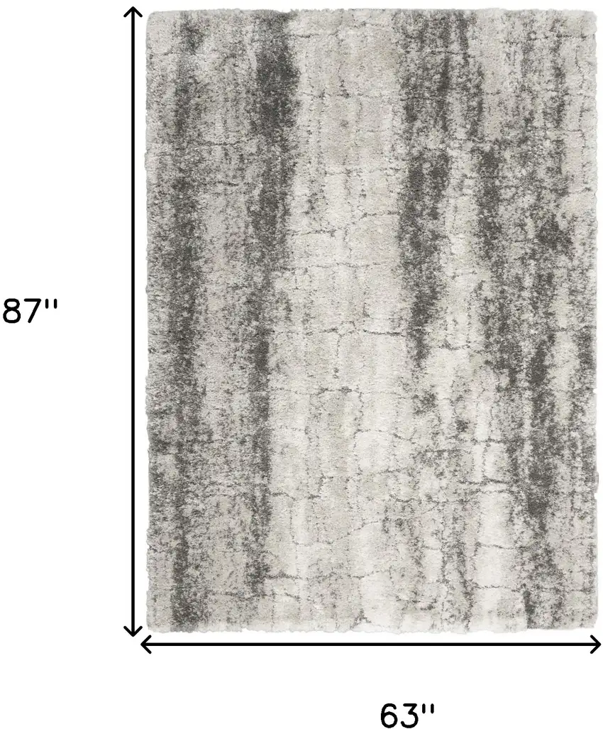 Charcoal and Ivory Abstract Shag Area Rug Photo 3