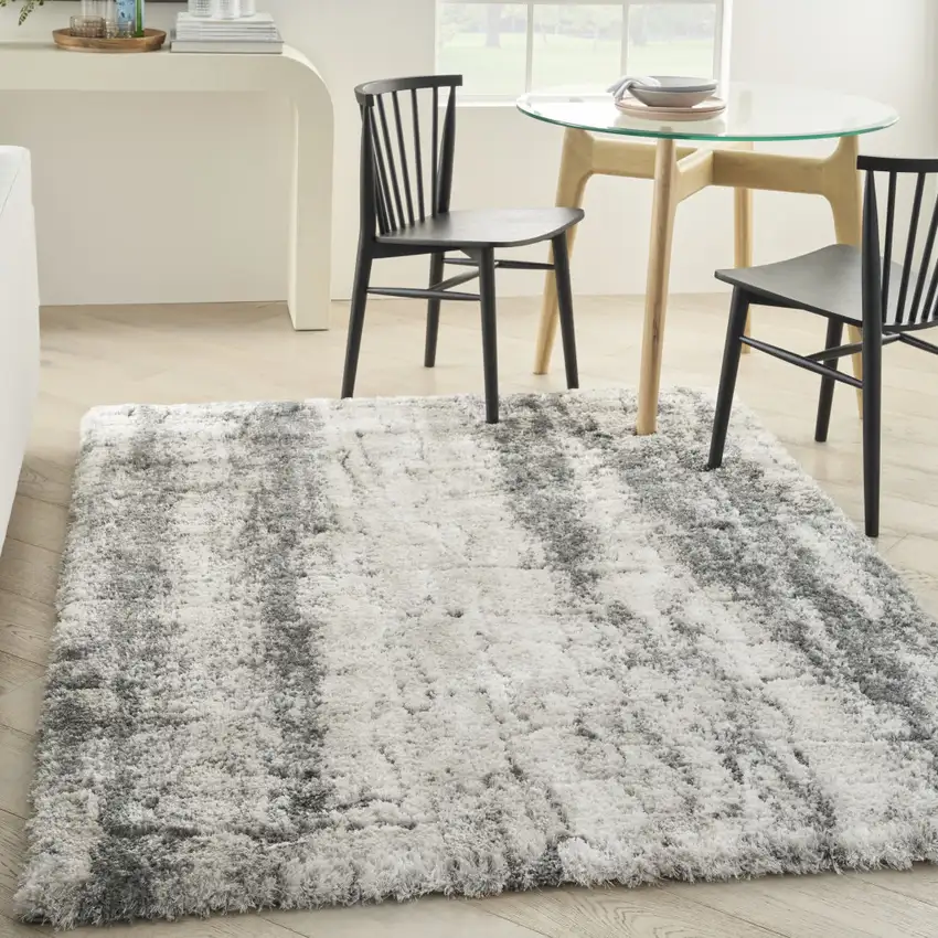 Charcoal and Ivory Abstract Shag Area Rug Photo 5