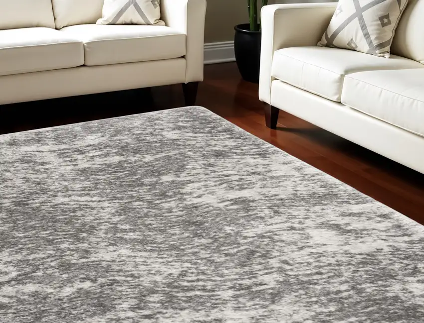 Charcoal and Ivory Abstract Shag Area Rug Photo 1