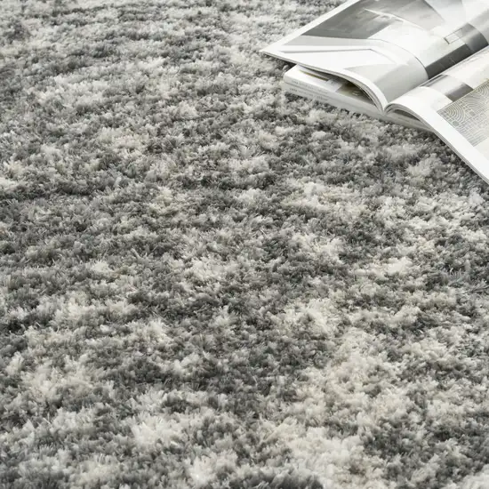 Charcoal and Ivory Abstract Shag Area Rug Photo 8