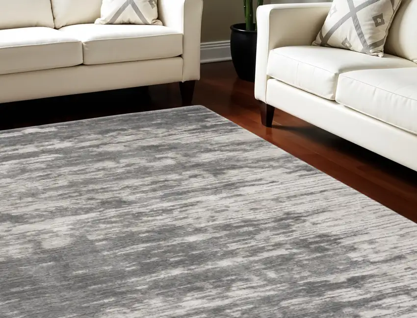 Charcoal and Ivory Abstract Shag Area Rug Photo 1