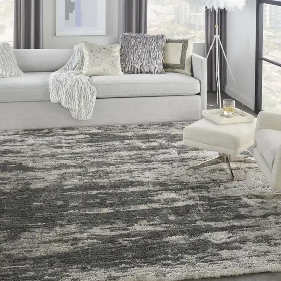 Charcoal and Ivory Abstract Shag Area Rug Photo 6