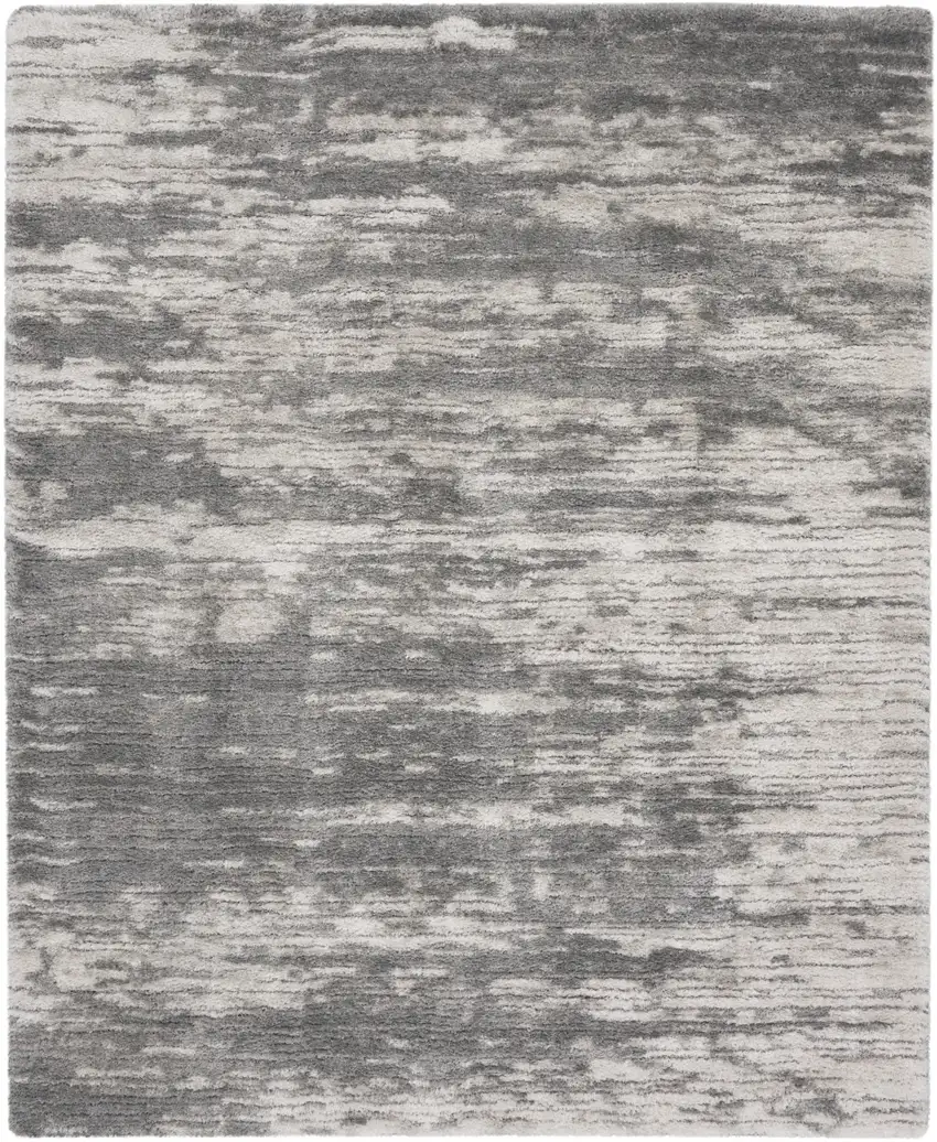 Charcoal and Ivory Abstract Shag Area Rug Photo 2