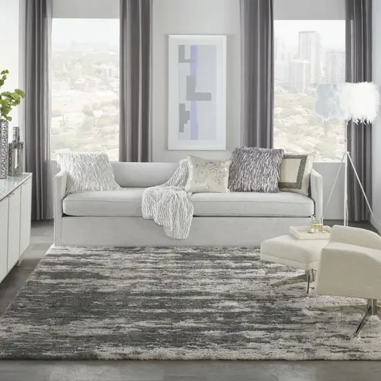 Charcoal and Ivory Abstract Shag Area Rug Photo 8