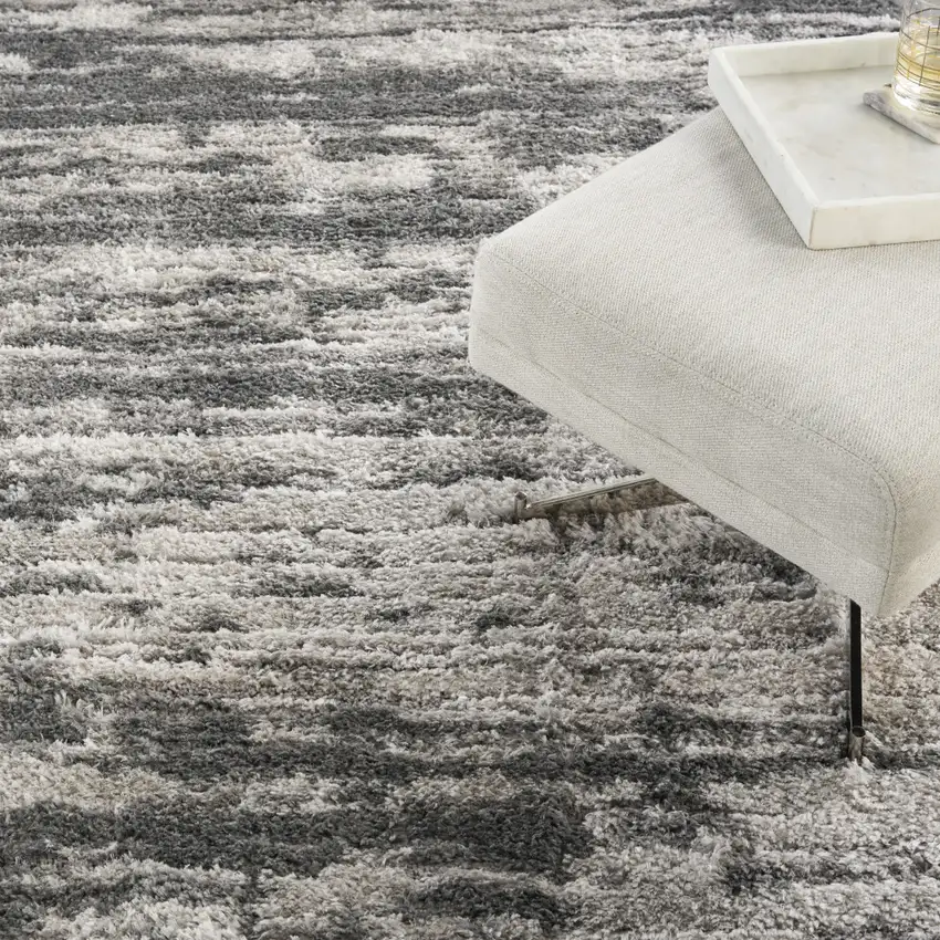 Charcoal and Ivory Abstract Shag Area Rug Photo 6