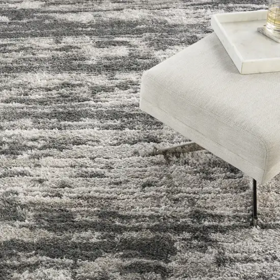 Charcoal and Ivory Abstract Shag Area Rug Photo 7