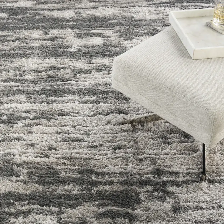 Charcoal and Ivory Abstract Shag Area Rug Photo 7