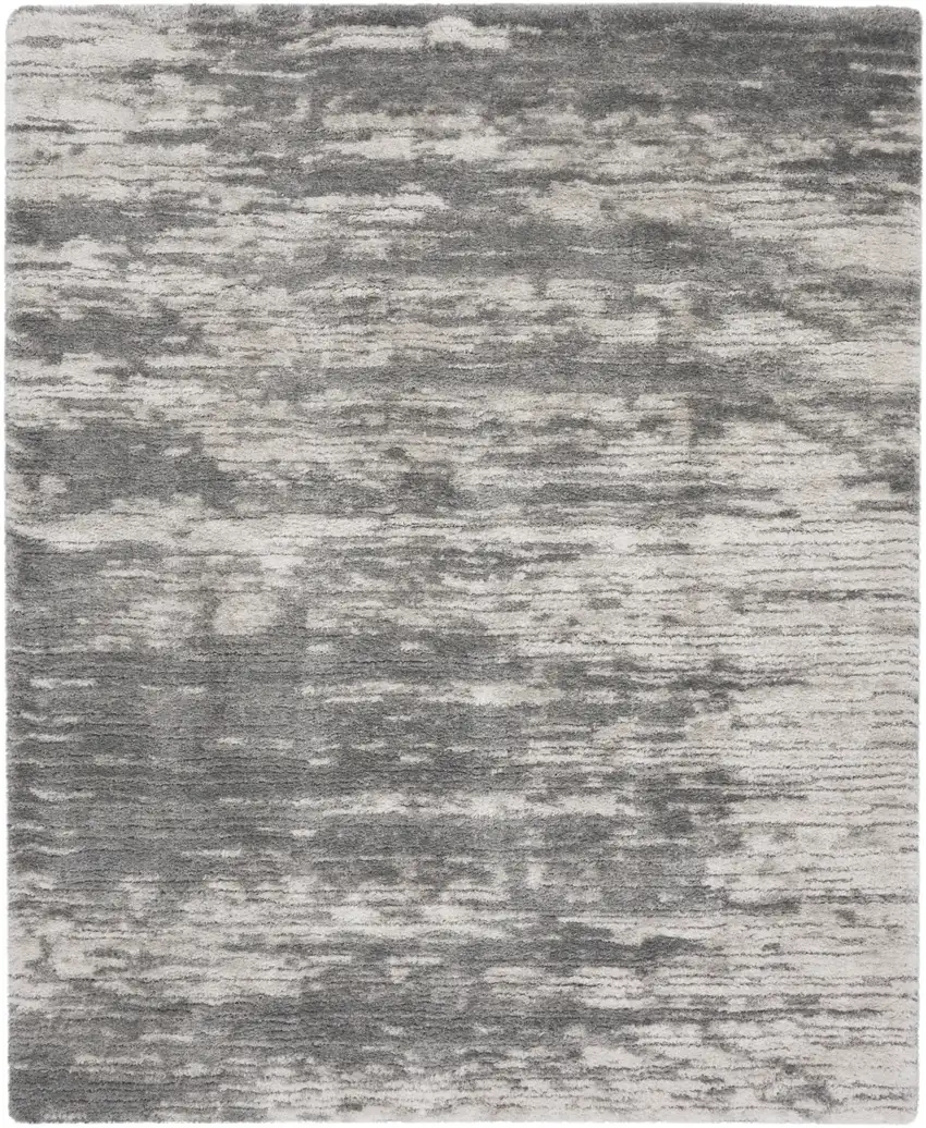 Charcoal and Ivory Abstract Shag Area Rug Photo 1
