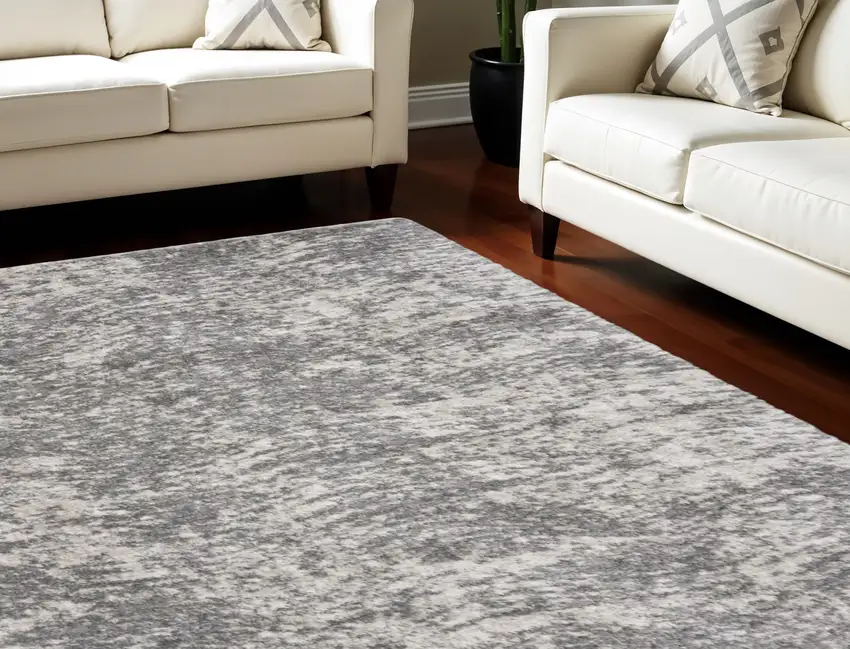 Charcoal and Ivory Abstract Shag Area Rug Photo 1