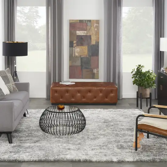 Charcoal and Ivory Abstract Shag Area Rug Photo 4