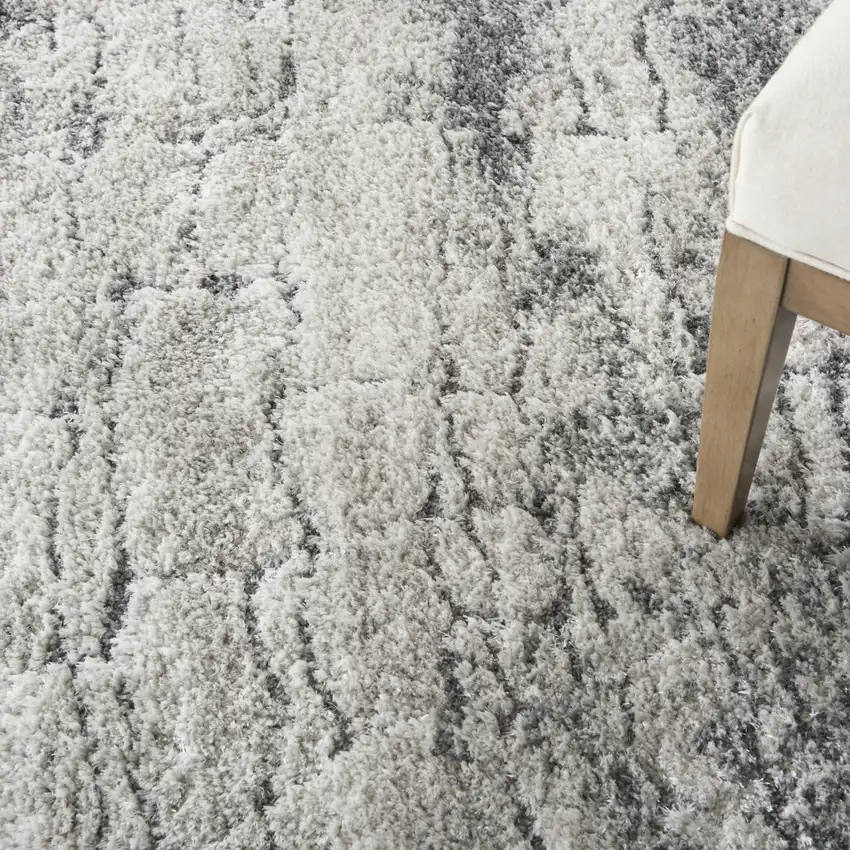 Charcoal and Ivory Abstract Shag Area Rug Photo 8