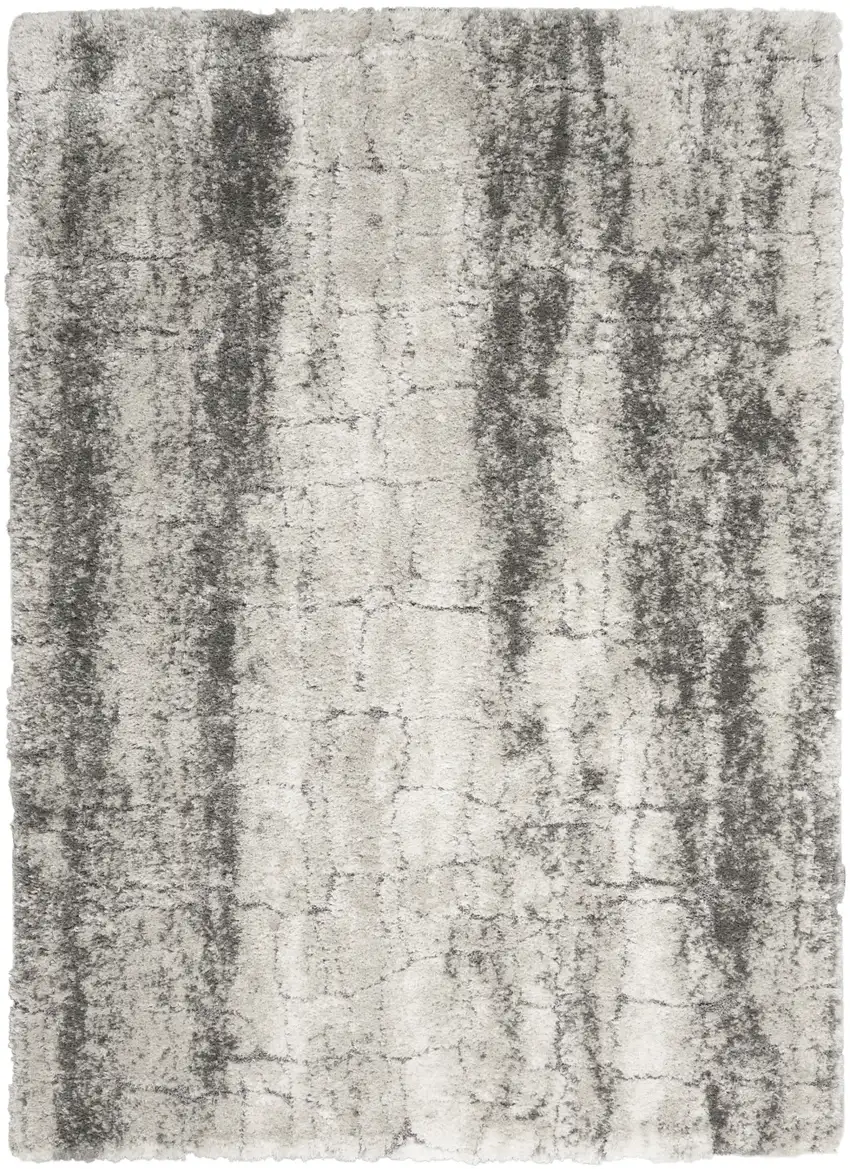 Charcoal and Ivory Abstract Shag Area Rug Photo 1