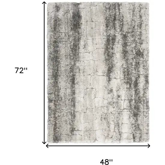 Charcoal and Ivory Abstract Shag Area Rug Photo 3