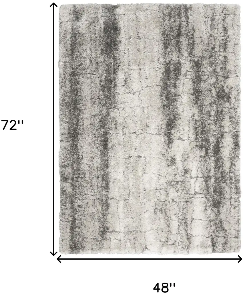 Charcoal and Ivory Abstract Shag Area Rug Photo 3